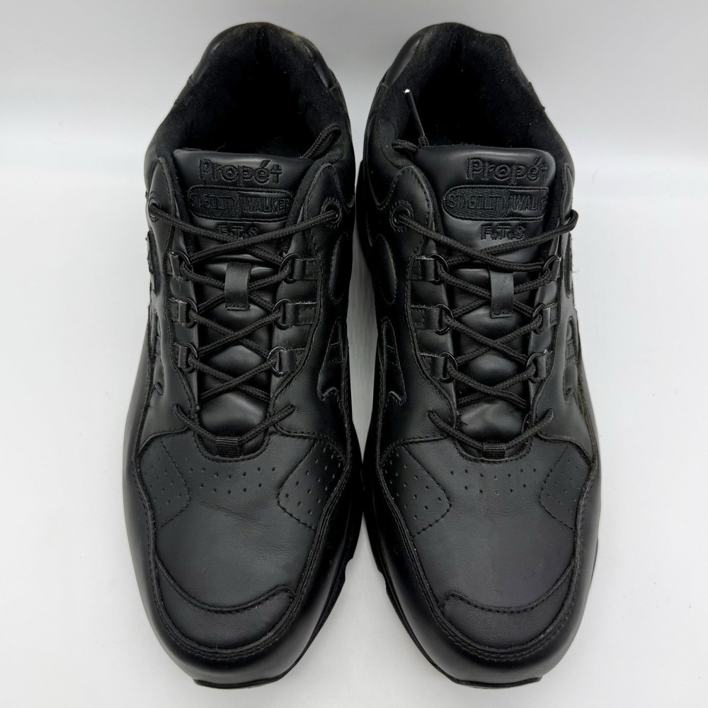 Propet Mens Stark Slip Resistant Leather Sneakers Black MAS022L XX 5E Size 13